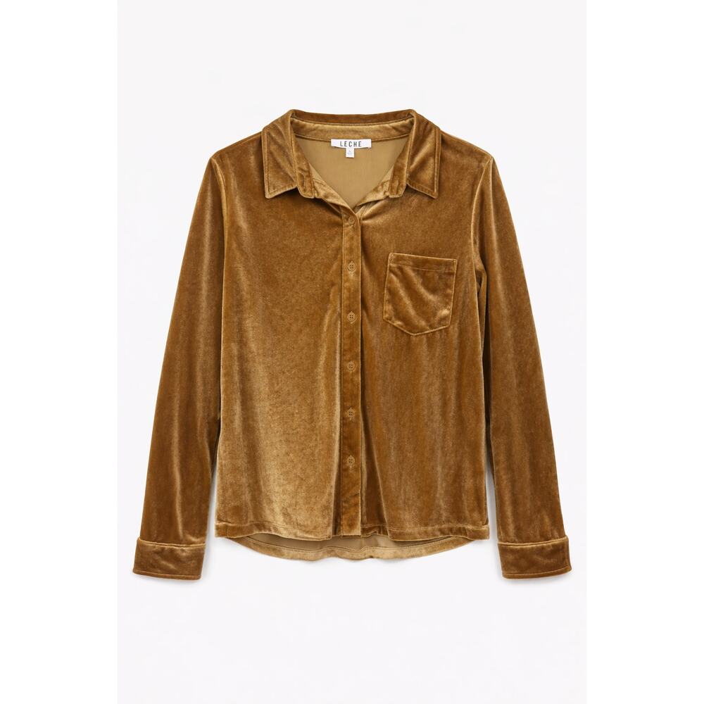 Leche‎ lux velvet Shirt Mustard Yellow Gold Velours Whimsigoth Boho size Small